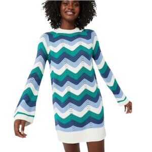 NWT Hyacinth House Aqua Wavy Bell Sleeve Beatriz Knit Mini Dress - XS